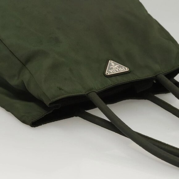 PRADA Hand Bag Nylon Khaki Silver Auth - Picture 11 of 16